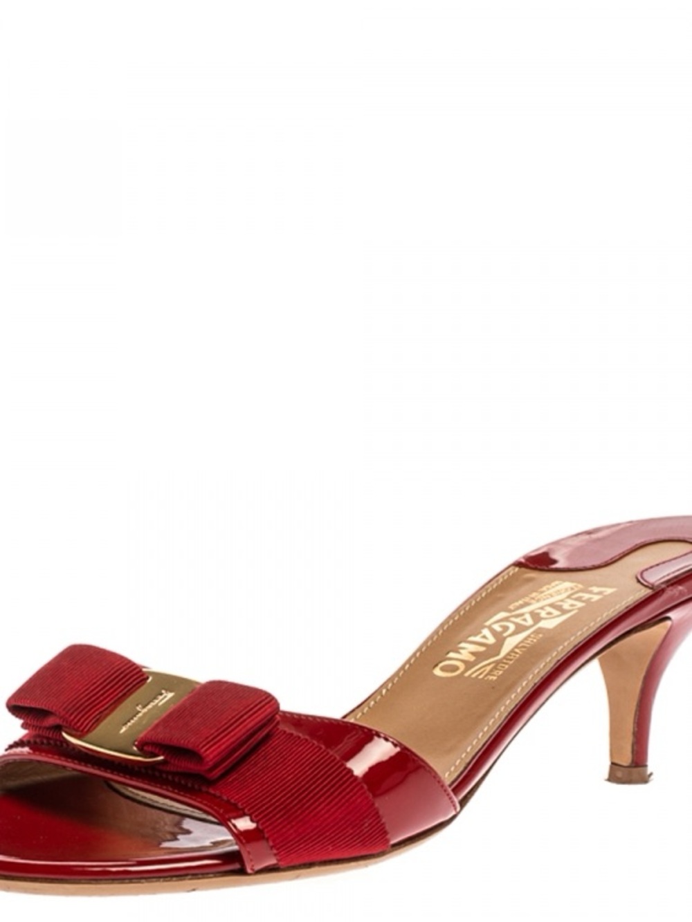 Salvatore Ferragamo Red Patent Leather Vara Bow Open Toe Sandals Size 35